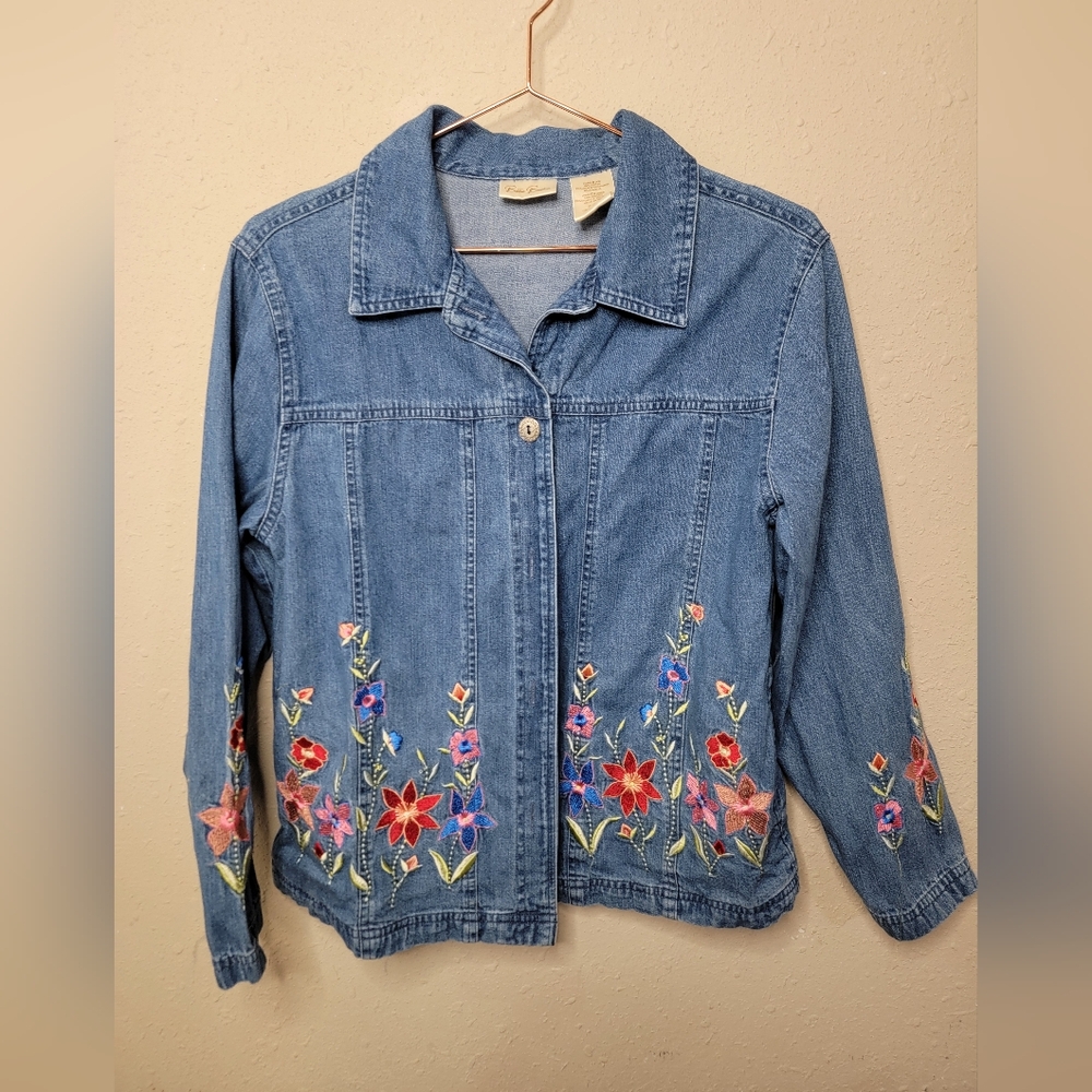 Embroidered Denim Jacket with Floral Design
